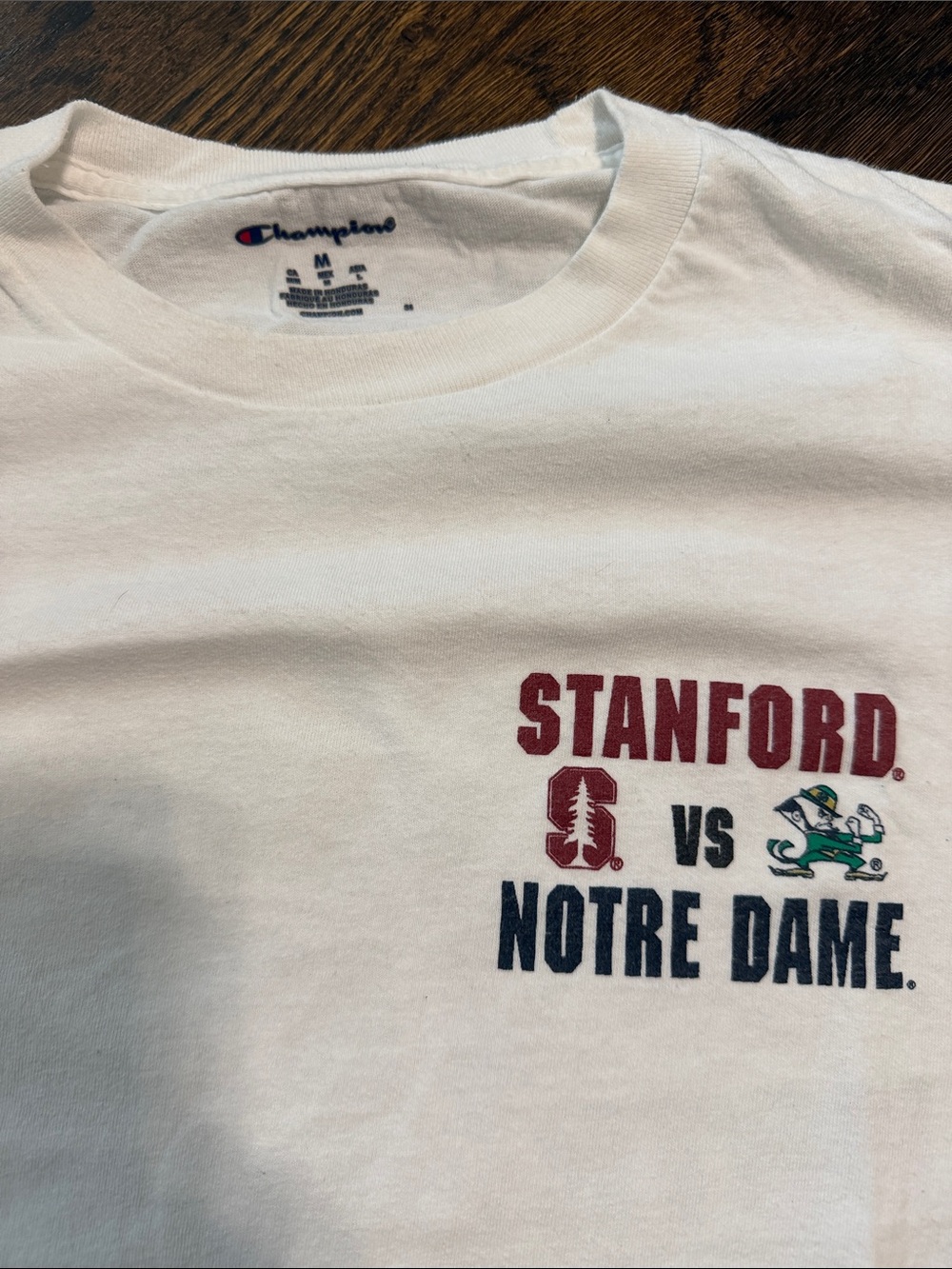 Champion White Stanford vs Notre Dame Graphic Tee